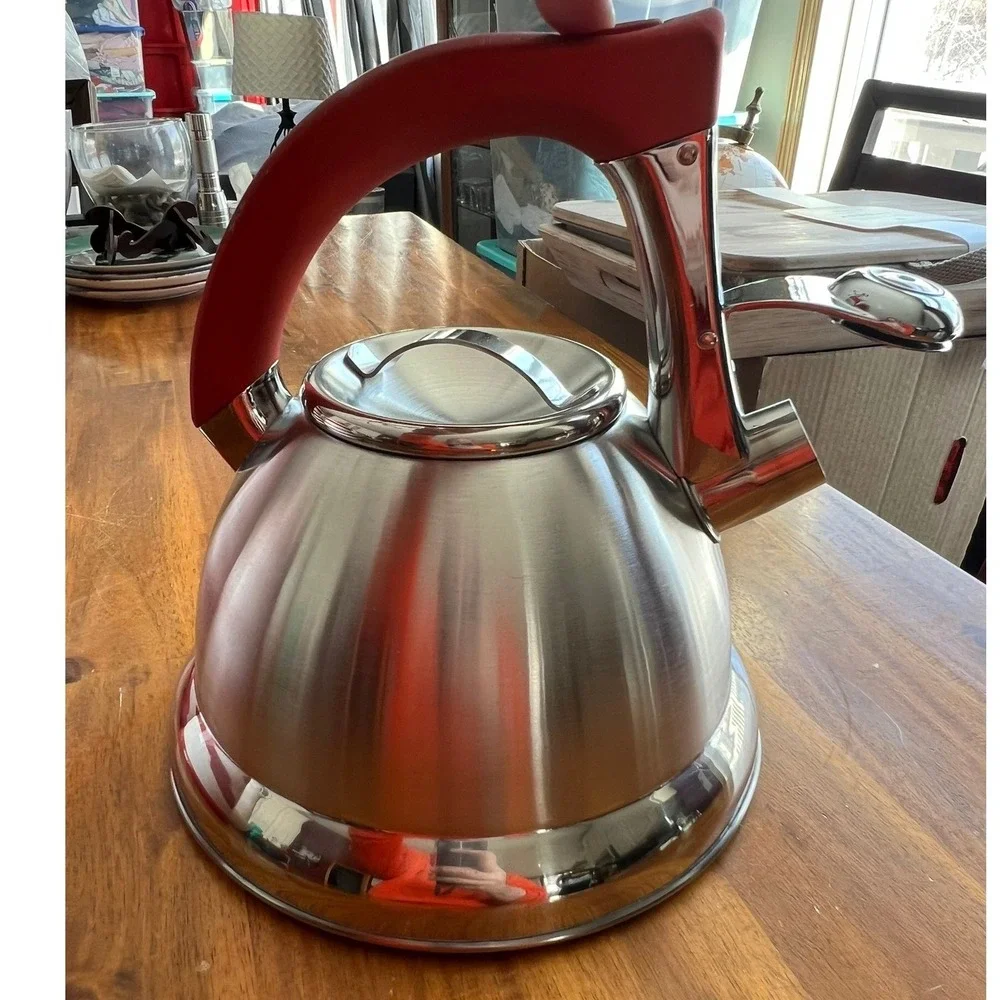 MDC Housewares Whistling Tea Kettle‎ Unisex OS Silver Red NWOT Stainless Steel